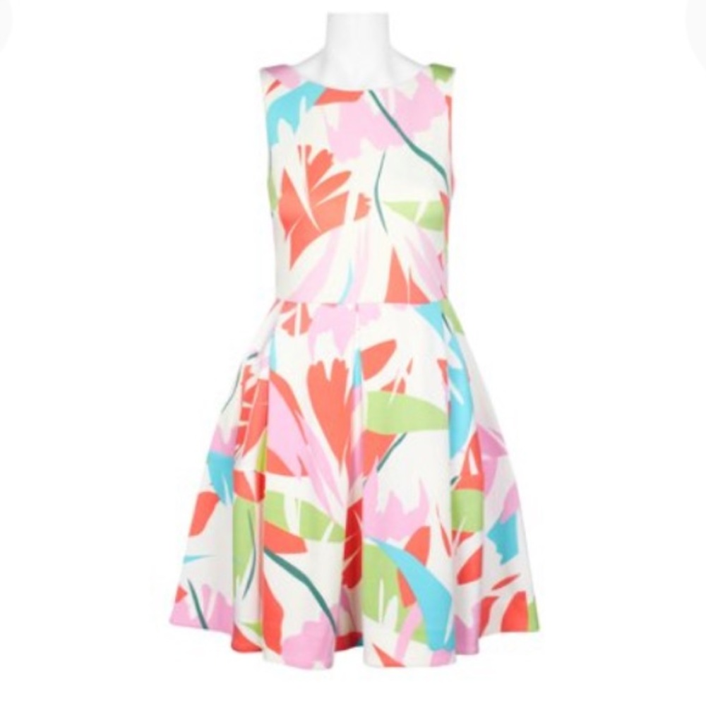NEW Taylor Boat Neck Sleeveless Box Pleat Above Knee Dress, Size 6, Pastels